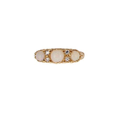 Lot 52 - A modern opal and diamond carved half hoop ring