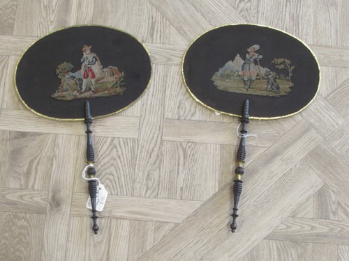 Lot 270 - Pair early 19th century needlework hand held...