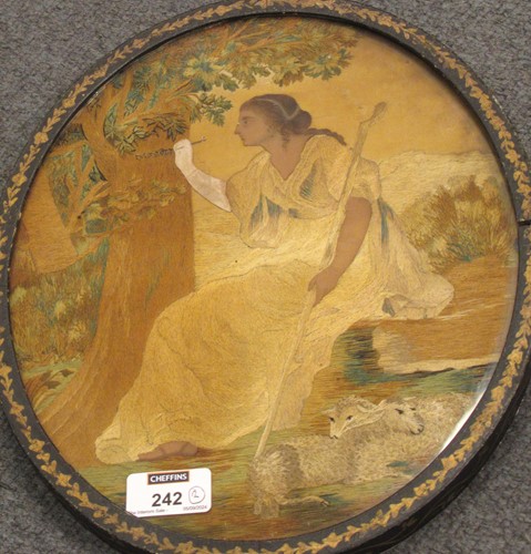 Lot 242 - A pair of Regency oval silkwork pictures...