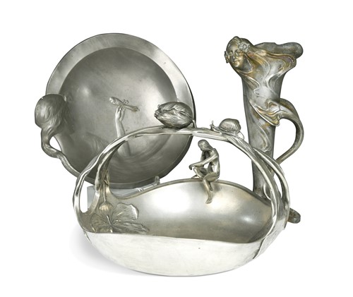 Lot 164A - Achille Gamba (1881-1944), an Art Nouveau pewter basket