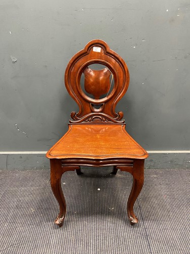 Lot 420 - Late Victorian mahogany hall chair, the oval...