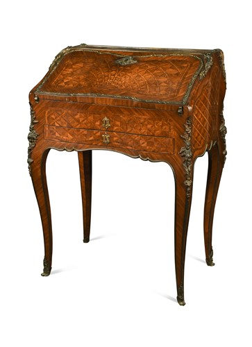 Lot 546 - A Louis XV style kingwood parquetry bureau de dame