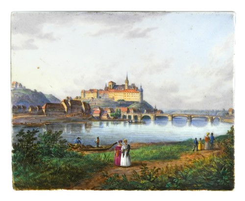 Lot 418 - A Continental porcelain plaque painted with a view of Meissen, 19th century