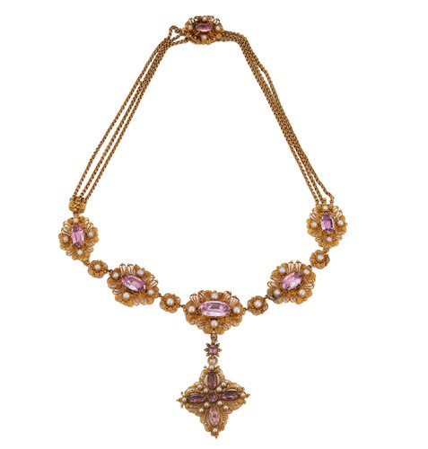 Lot 115 - A Georgian topaz and pearl necklace/bracelet