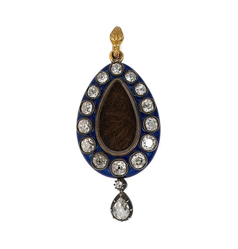 Lot 118 - A Victorian diamond and enamel memorial pendant