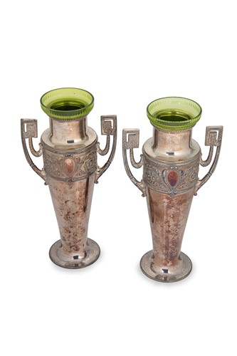Lot 266 - A pair of German metalwares silver plated Art Deco vases