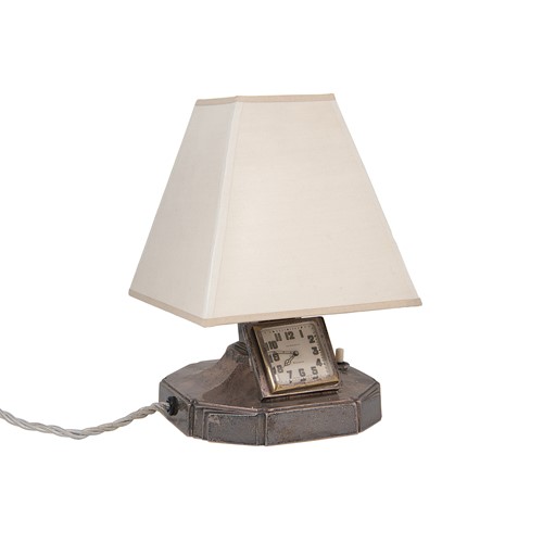 Lot 344 - A George VI silver bedside lamp with clock