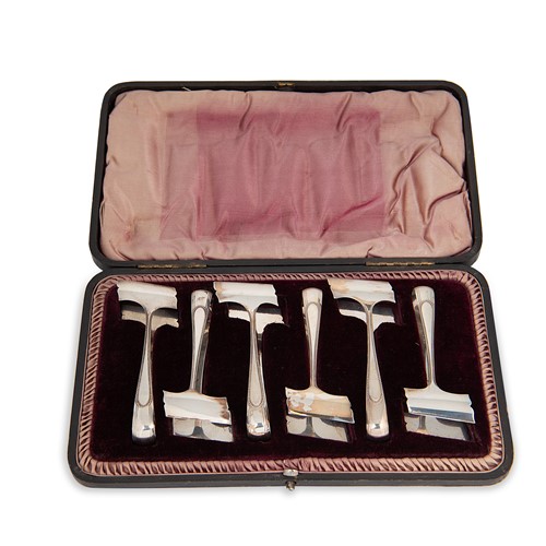 Lot 307 - A cased set of six Victorian silver asparagus eaters