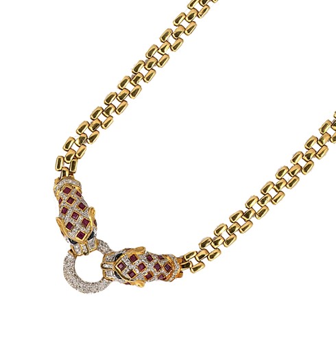 Lot 74 - A stone set leopard necklace
