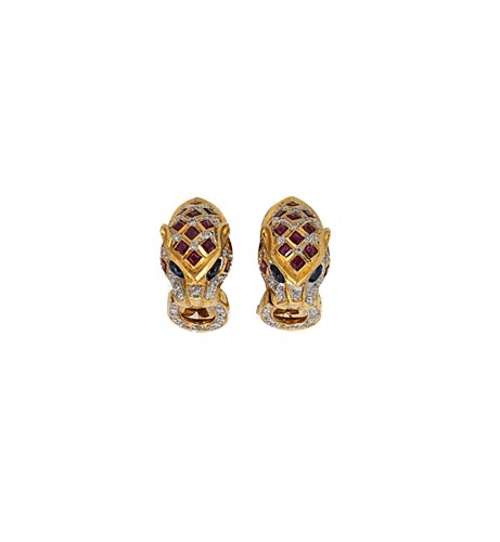 Lot 77 - A pair of stone set leopard earrings