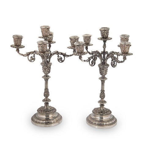 Lot 286 - A pair of mid 20th century Italian metalwares five light candelabra