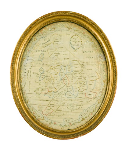 Lot 296 - A map sampler on silk depicting England and Wales, early 19th century