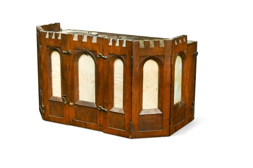 Lot 475 - A mahogany castellated bird-nesting box, 19th century