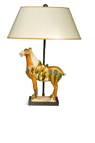 Lot 470 - A table lamp mounted with a Tang style horse, modern