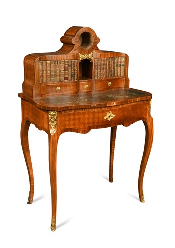 Lot 558 - A Continental mahogany and parquetry bonheur de jour, late 19th century