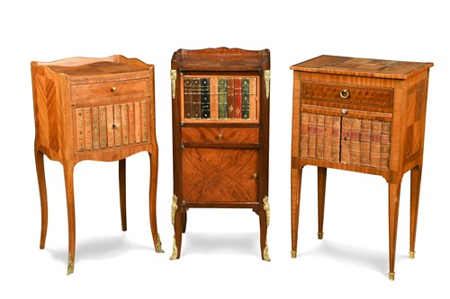 Lot 549 - Three Continental kingwood bedside tables, 20th century