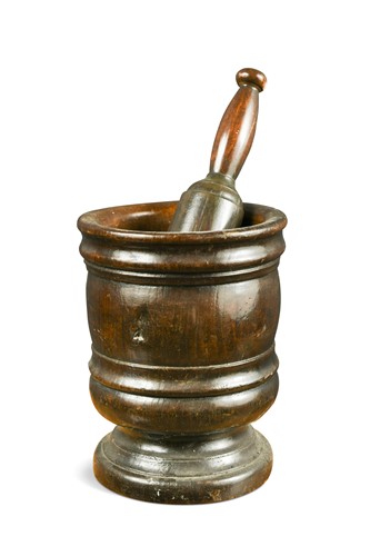 Lot 257 - A turned fruitwood pestle and mortar, 19th century