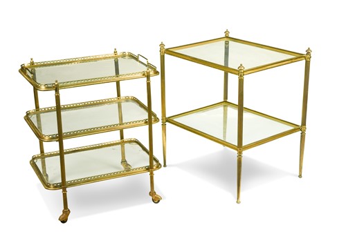 Lot 460 - A brass and glass two tier side table, modern