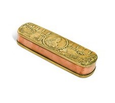 Lot 400 - Johann Adolph Keppelman, an Iserlohn brass tobacco box, 1757