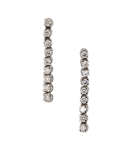 Lot 142 - A pair of 18ct gold diamond set ear pendants