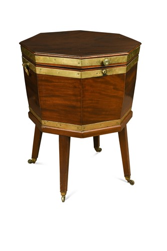 Lot 383 - A George III mahogany octagonal brass bound wine cooler