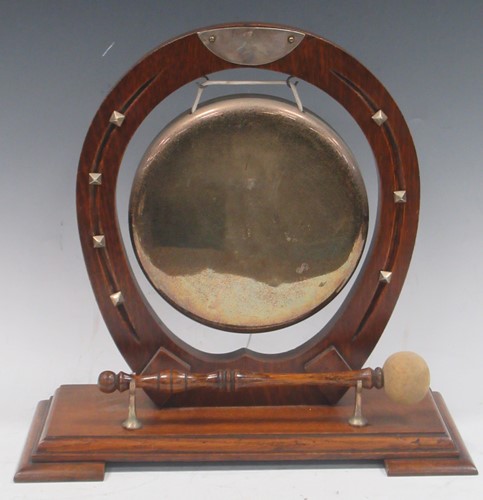 Lot 38 - A 20th century oak dinner gong with horseshoe...