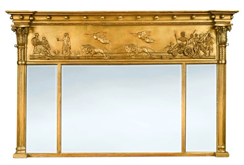 Lot 580 - A Regency giltwood and gesso triple plated overmantel mirror