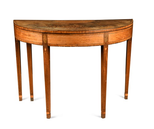 Lot 485 - A George III satinwood and marquetry demi-lune card table