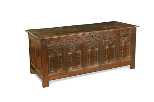 Lot 279 - A carved oak coffer, 17th century