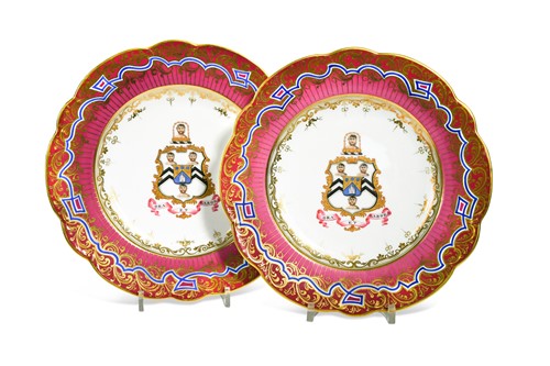 Lot 388 - A pair of John Ridgway armorial plates, circa 1825