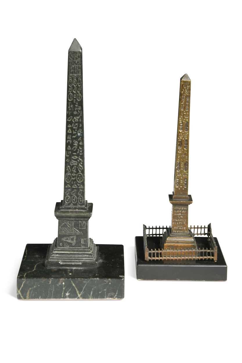 Lot 582 - Two similar bronze models of Cleopatra's Needle, mid-19th century