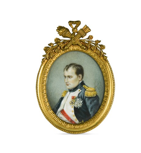 Lot 535 - A portrait miniature on ivory of Napoleon in military dress, 19th century