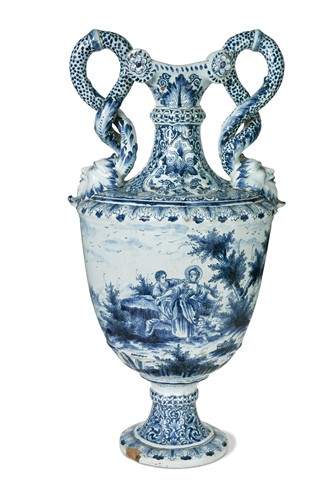 Lot 286 - A two-handled Delft blue and white vase, 19th century