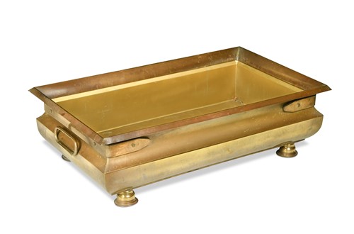 Lot 440 - An unusual blacksmith made brass jardinière or log basket, mid-20th century