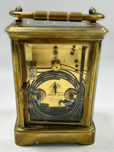 Lot 509 - A French brass repeating carriage clock stamped for E. Maurice & Co., late 19th century
