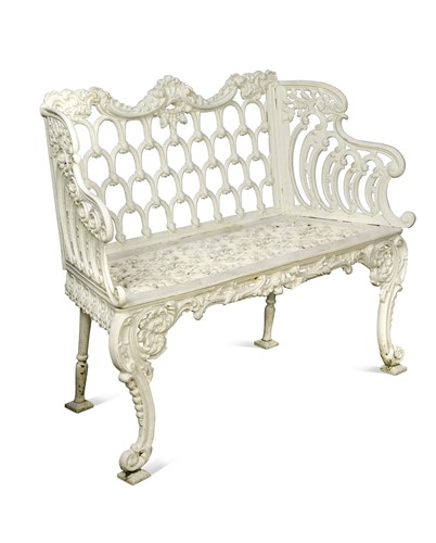 Lot 627 - A French cast iron and white-painted garden seat, late 19th century