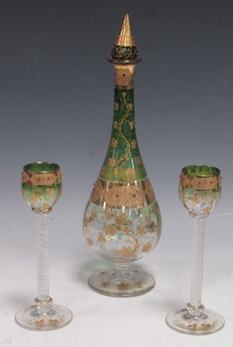 Lot 5 - A Czechoslovakian green glass and gilt...