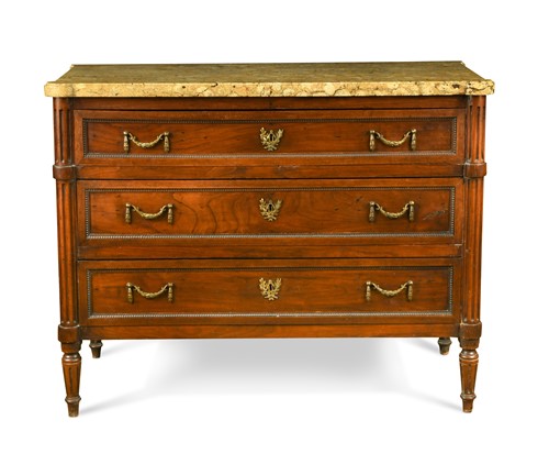 Lot 562 - A French Louis XVI fruitwood marble topped commode