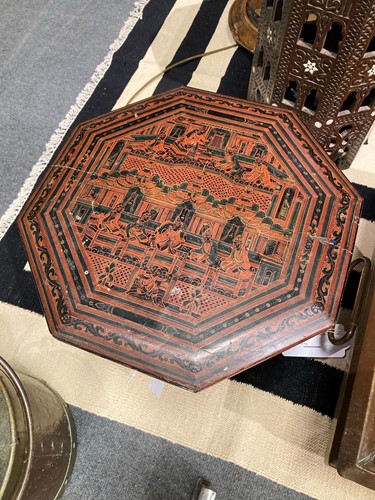 Lot 502 - A near pair of Burmese polychrome lacquer tables, circa 1930