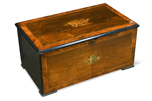 Lot 588 - A Swiss rosewood and inlaid musical box, 19th century