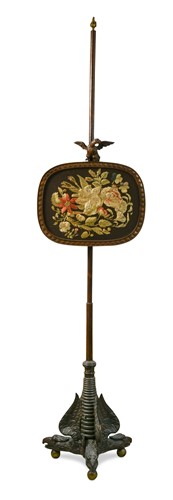 Lot 396 - A mahogany pole screen, 19th century