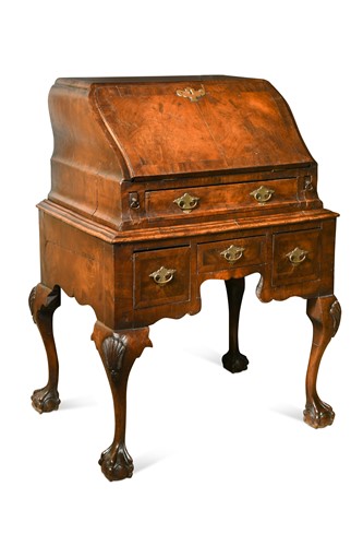 Lot 295 - A Queen Anne style walnut bureau on stand, late 19th century