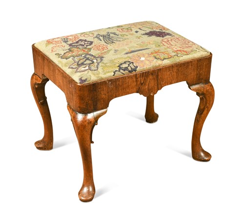 Lot 292 - A walnut framed stool, 18th century