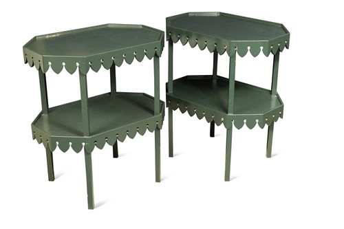 Lot 479A - A pair of dark green painted two-tier occasional tables, modern