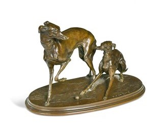Lot 419 - After Pierre-Jules Mêne (French, 1810-1879), Gigi and Gisella at Play, 19th century
