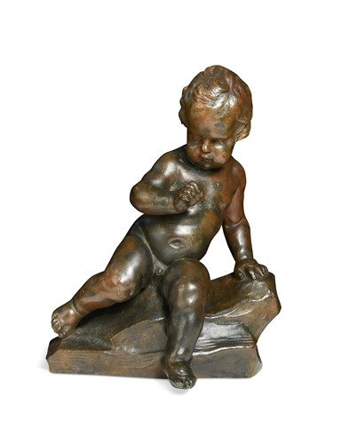 Lot 374 - A bronze figure of a putto, 19th century
