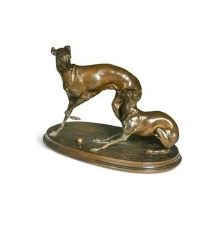 Lot 420 - After Pierre-Jules Mêne (French, 1810-1879), Gigi and Gisella at Play, 19th century