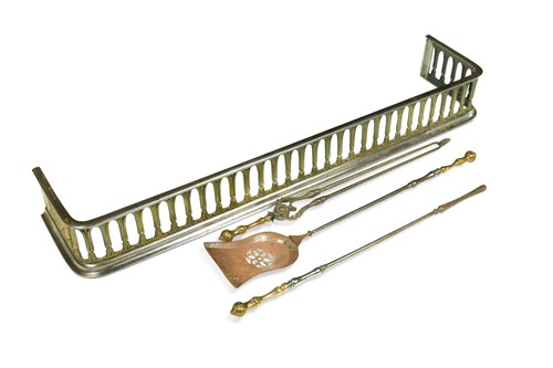 Lot 402 - A set of steel and brass fire irons, 19th century