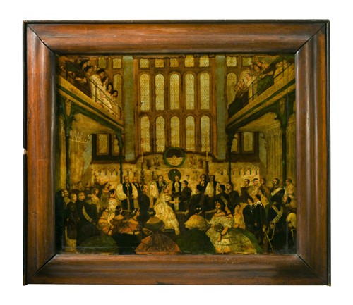 Lot 466 - A reverse glass print of the Marriage of Victoria and Albert, 19th century