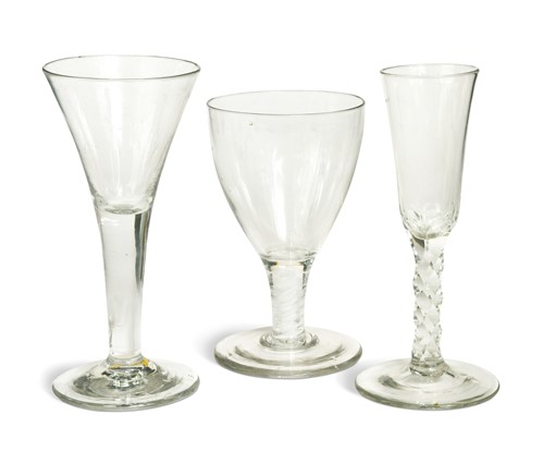 Lot 369 - Three wine glasses, 18th century